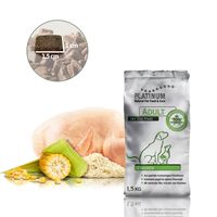 Platinum Natural Adult Chicken je poloměkké krmivo vhodné pro aktivní dospělé psy všech plemen. Granule obsahují 70% kuřecího masa.