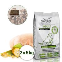 Platinum Natural Adult Chicken je poloměkké krmivo vhodné pro aktivní dospělé psy všech plemen. Granule obsahují 70% kuřecího masa.