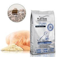 Platinum Natural Puppy Chicken je poloměkké krmivo vhodné pro štěňátka všech plemen. Granule obsahují 73% kuřecího maso, nebobtnají a neplavou. Krmivo Platinum je prevencí proti torzi žaludku.